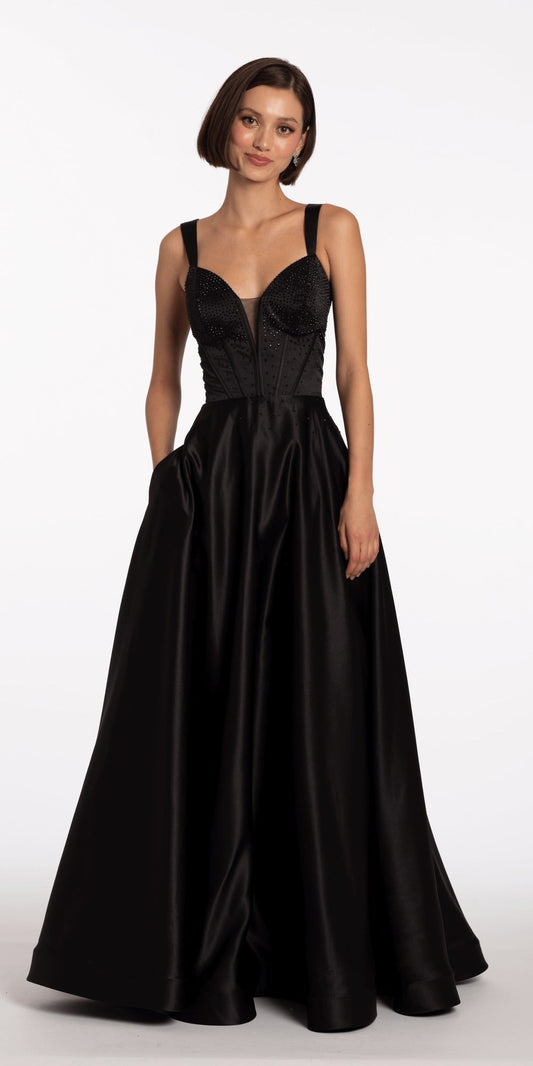Deep V Beaded Column Dress with Slit