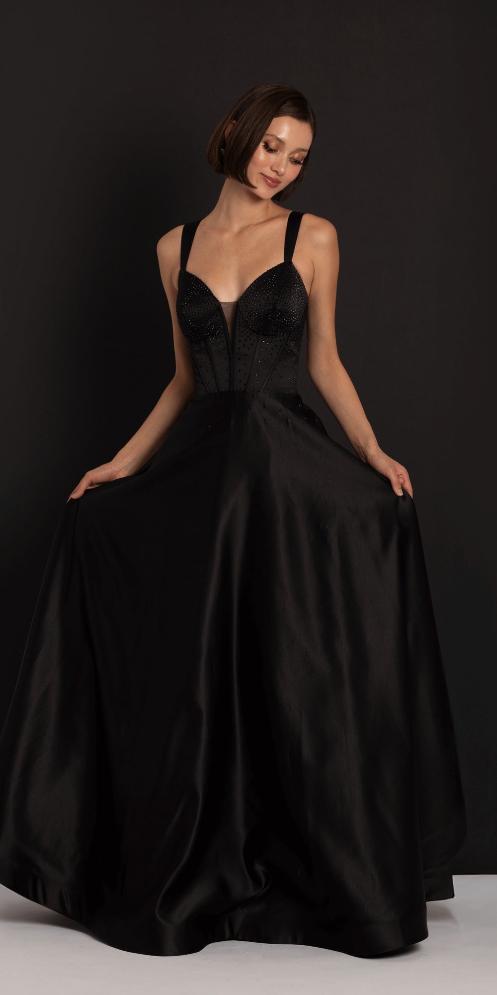 Charmeuse Satin Cutaway Halter Column Dress with Back Ruching