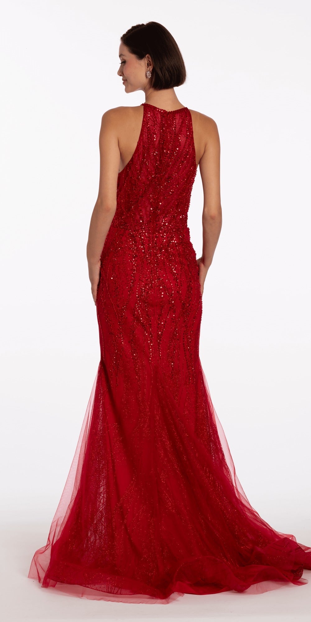 Pleated Mesh Sweetheart Lace Up Back Fit and Flare Dress