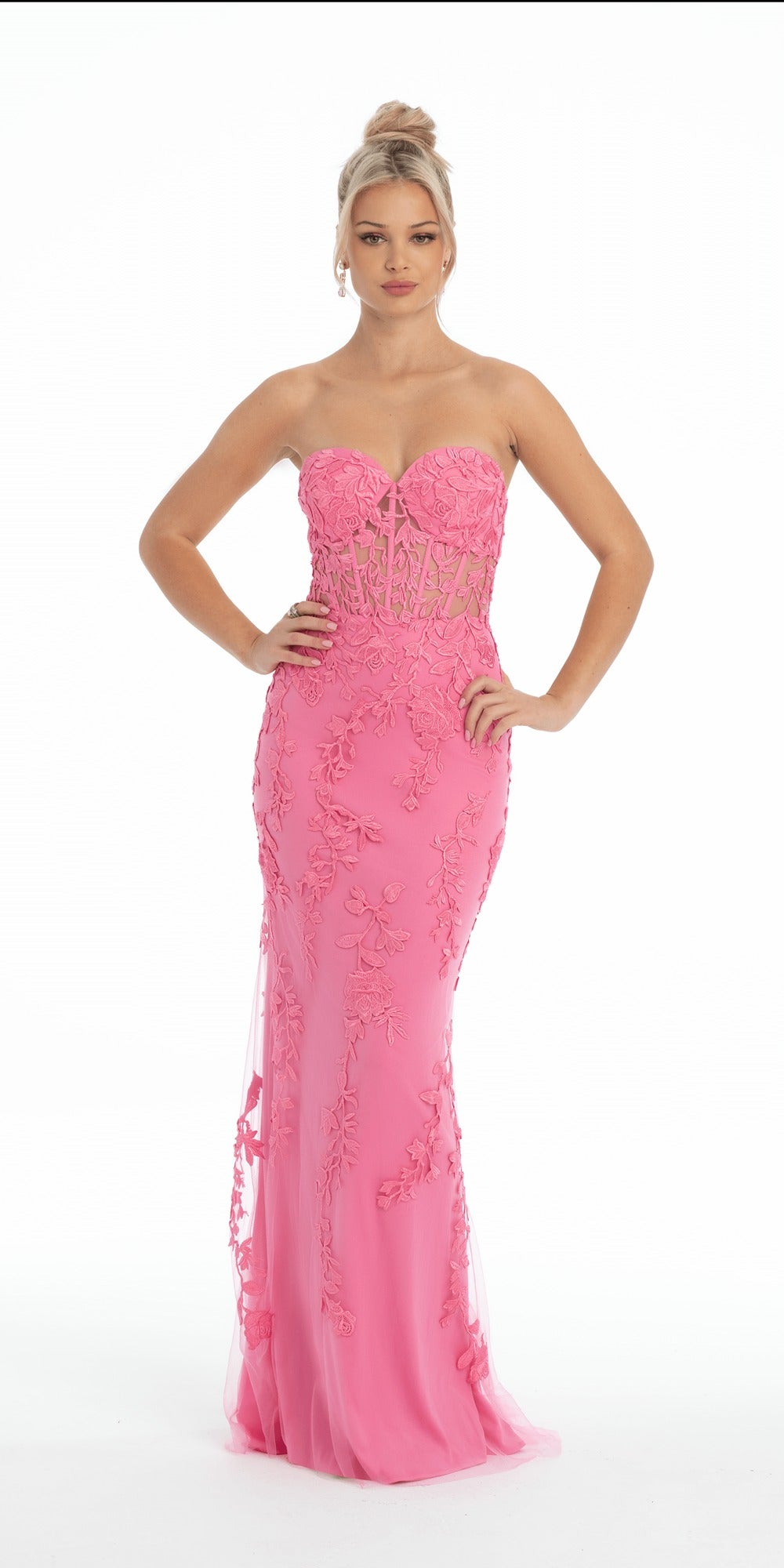 Glitter Lace Scallop V Neck Corset Column Dress