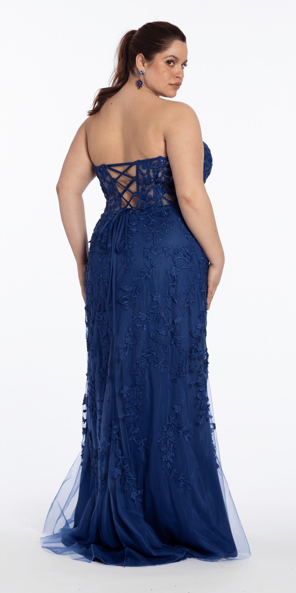 Strappy Back Satin Trumpet Dress with Godets