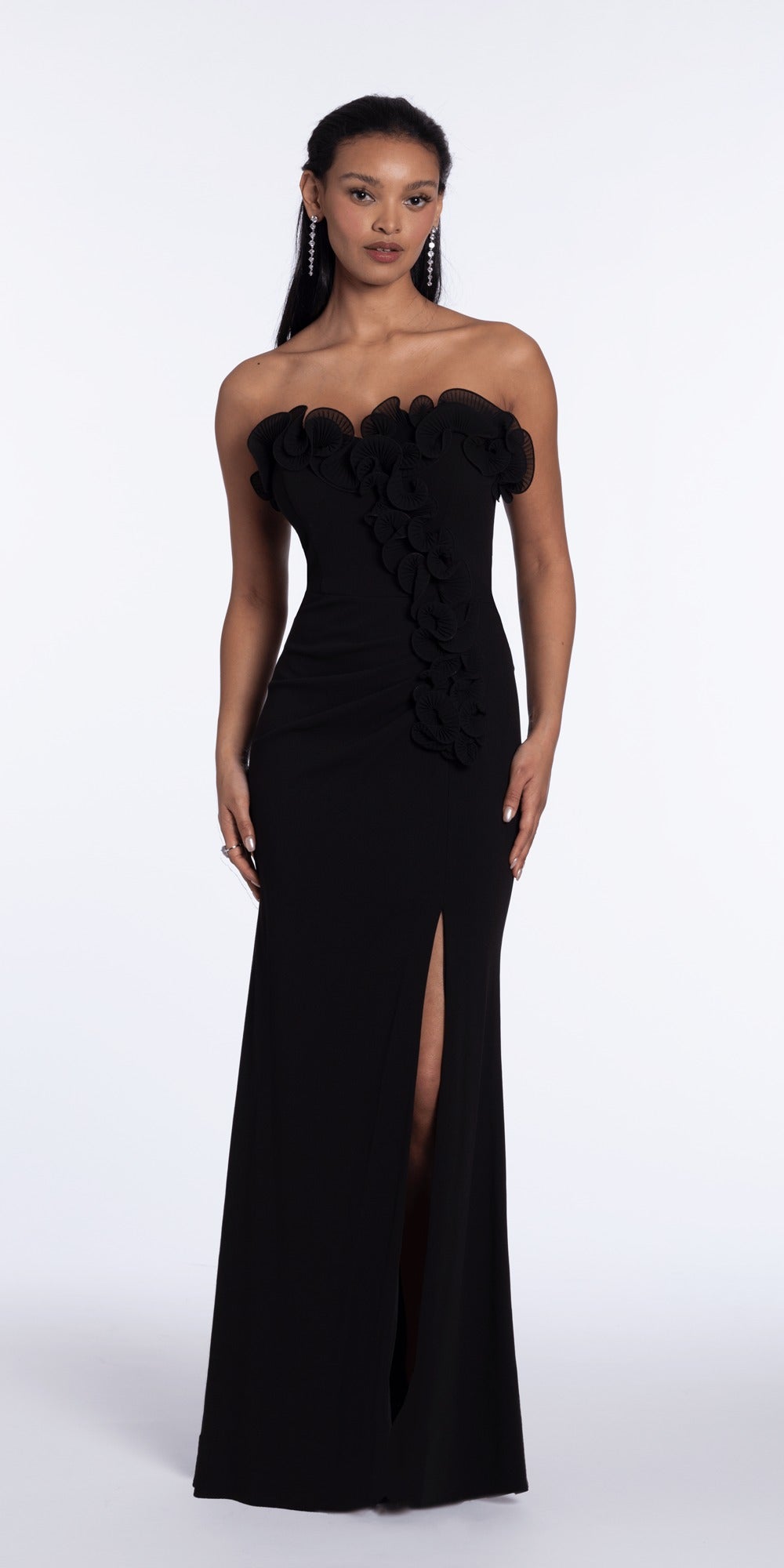 Strappy Back Satin Trumpet Dress with Godets