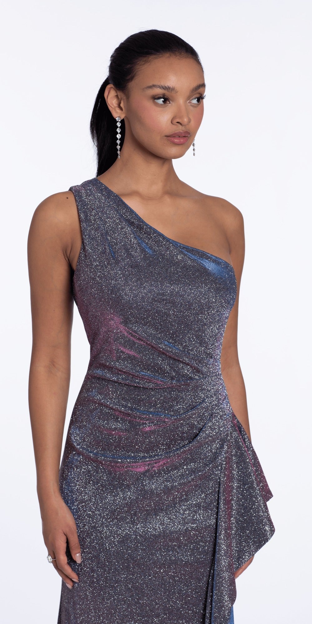 Rose Print Cowl Neck Tie Back Halter Column Dress