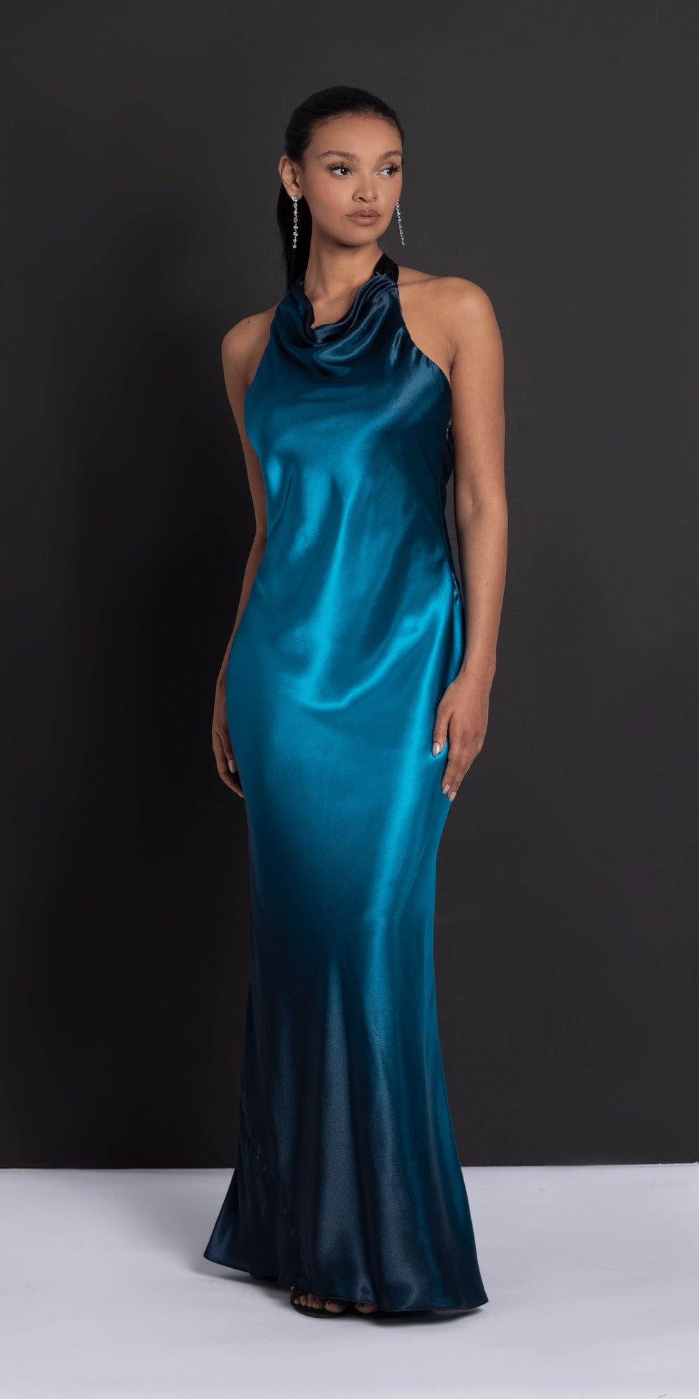 Strapless Floral Chiffon Tiered Ballgown with Side Slit