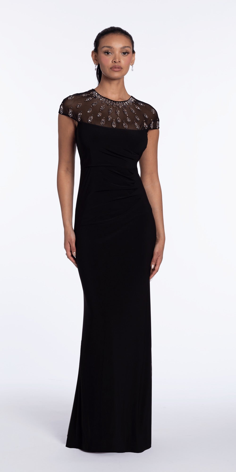 Strapless Floral Chiffon Tiered Ballgown with Side Slit