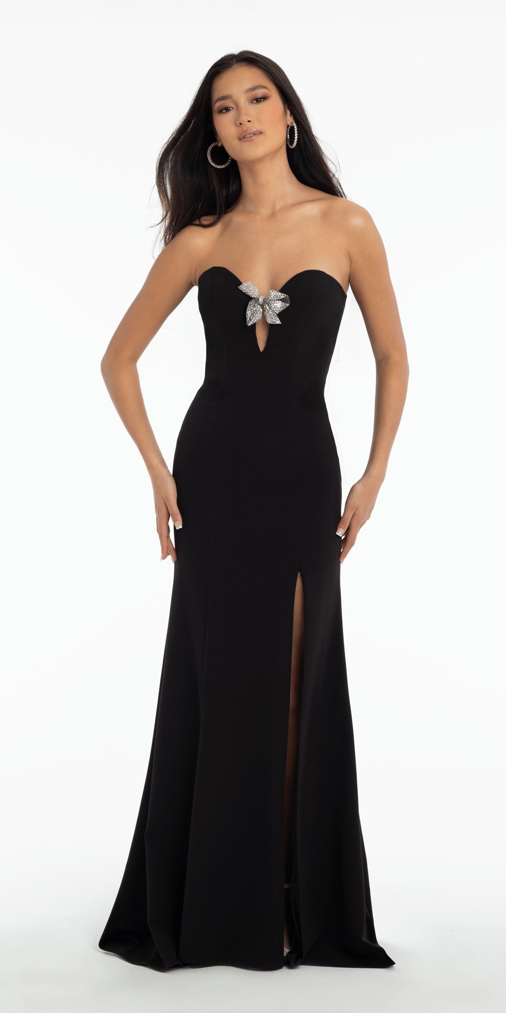 Strapless Glitter Mesh Ombre Tendril Dress with Satin Tie