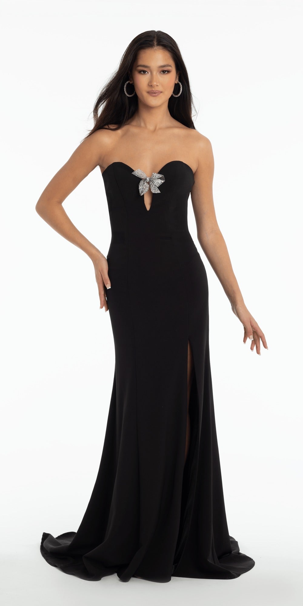 Rosette Glitter Mesh Plunging Corset Ballgown