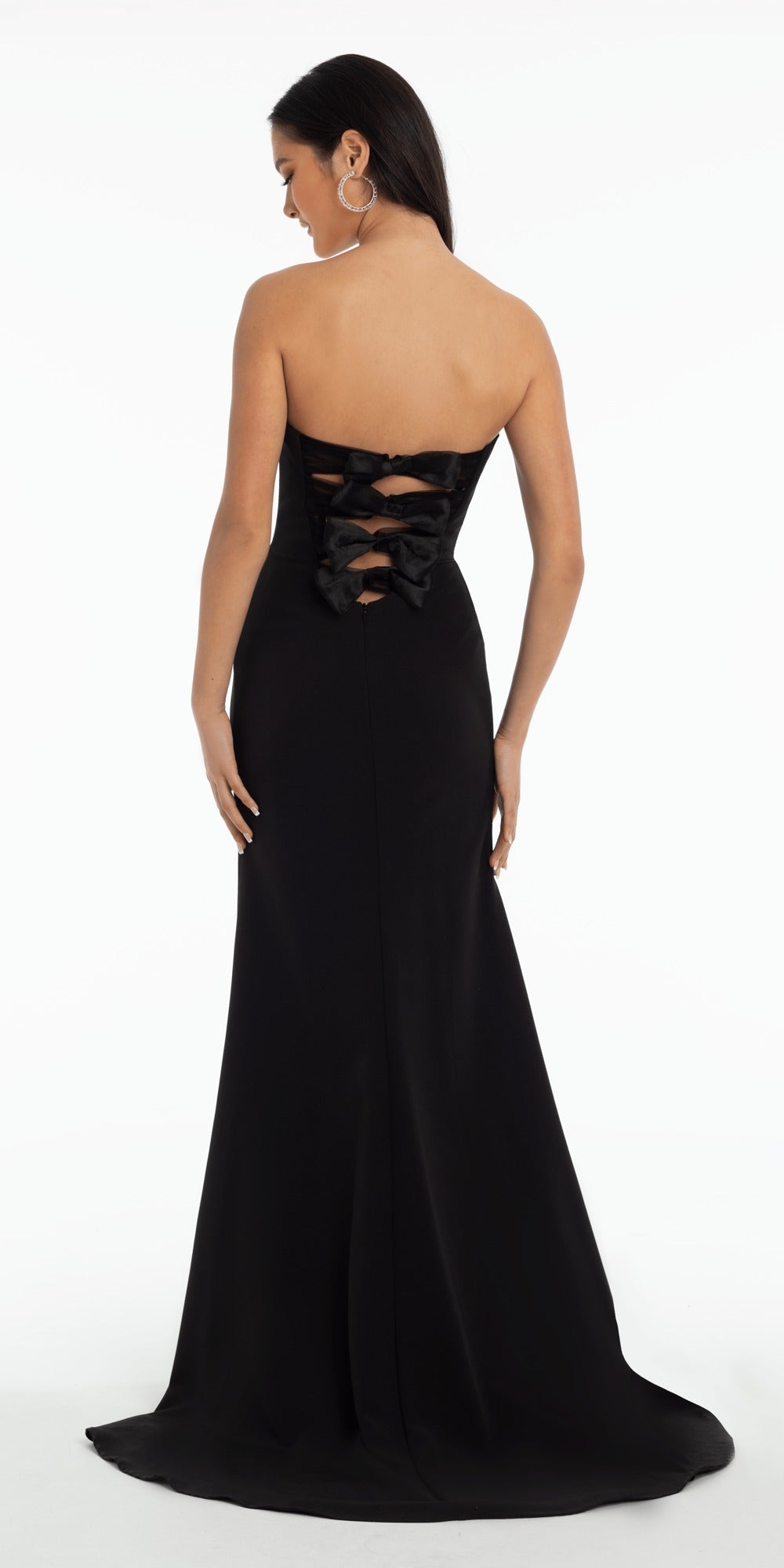 Rosette Glitter Mesh Plunging Corset Ballgown