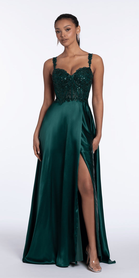 Plunging Sequin Daisy Lace Up Back Trumpet Dress
