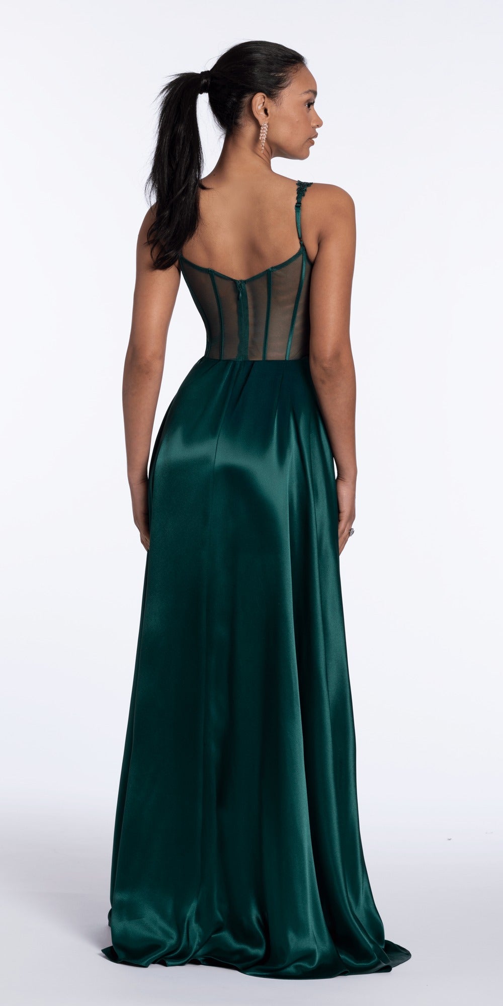 Strapless Glitter Mesh Ombre Tendril Dress with Satin Tie