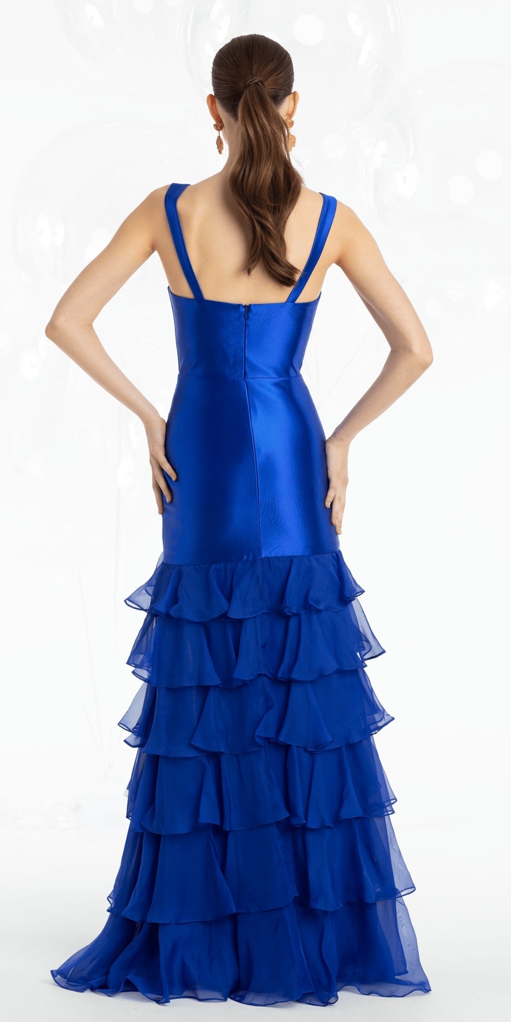 Strappy Back Spandex Halter Trumpet Dress with Beaded Appliques