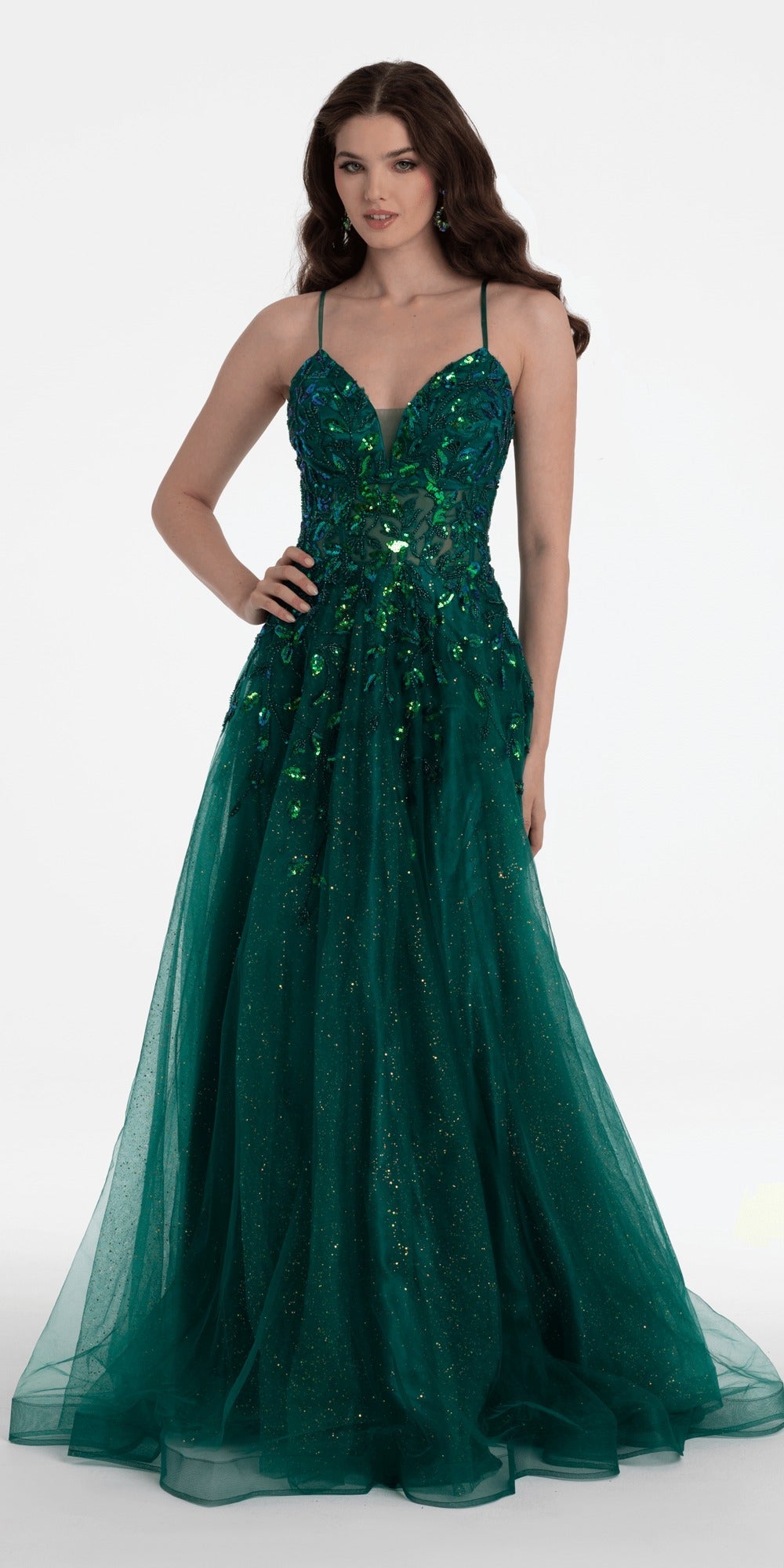 Sweetheart Sequin Applique Corset Column Dress with Sweep Train