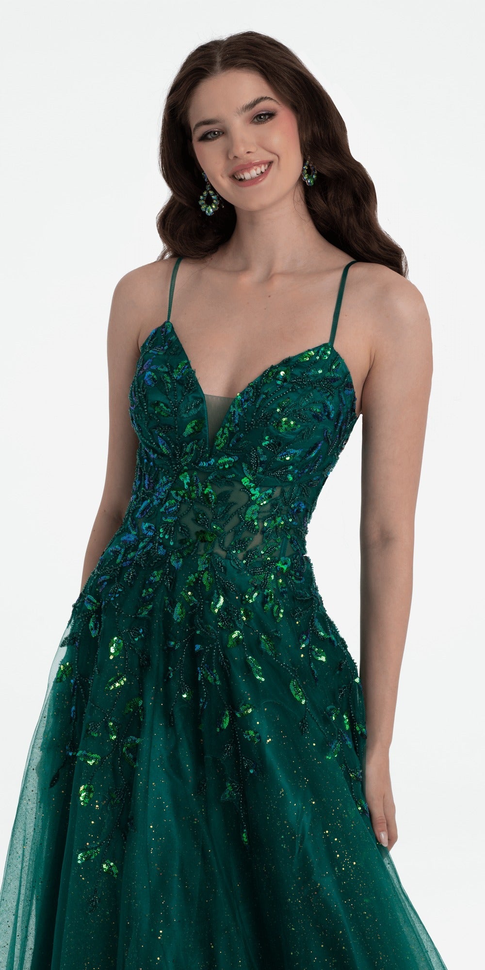 Mesh Rhinestone Linear Stripe Off the Shoulder Trumpet Dress