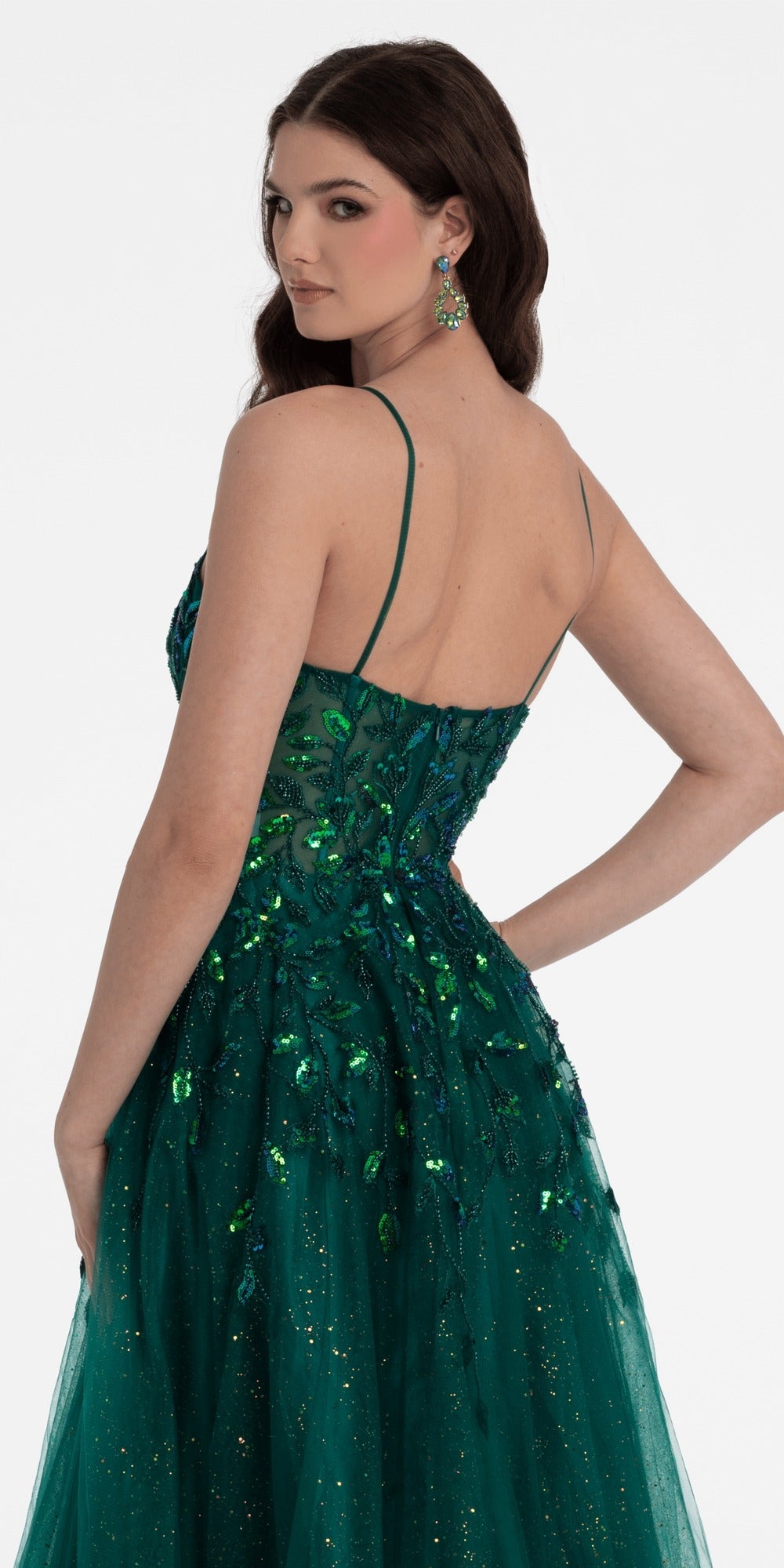 Strapless Sequin Corset Column Dress with Side Slit