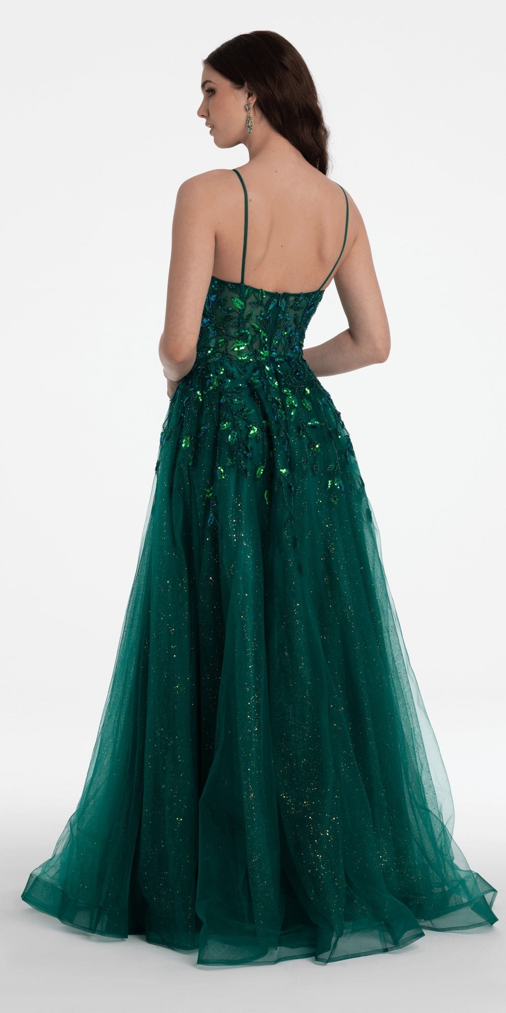 Strappy Back Mesh Floral Embroidered Column Dress