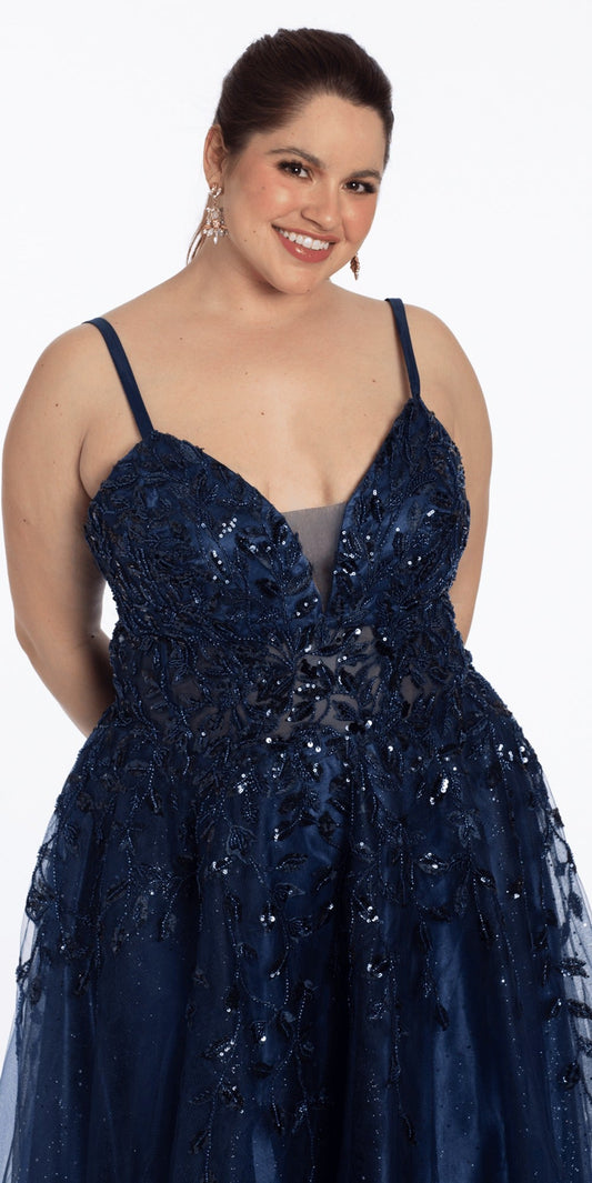 Stretch Satin Beaded Column Dress with Side Cascade