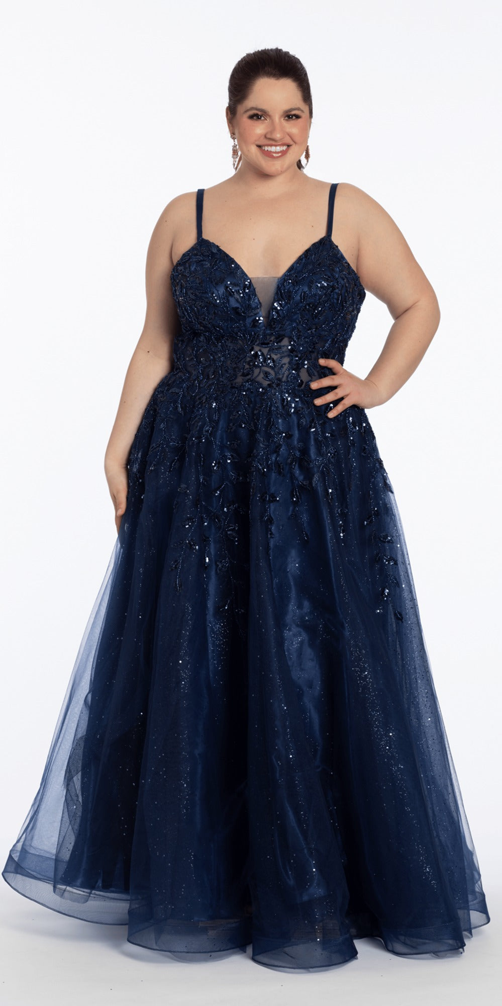 Stretch Satin Beaded Column Dress with Side Cascade