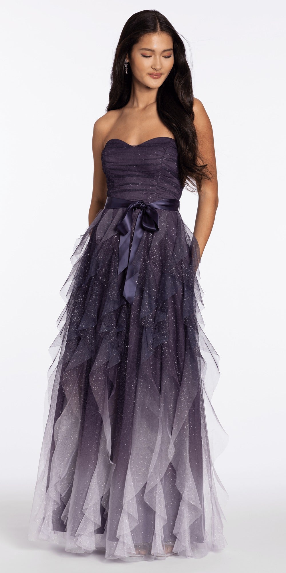 Crushed Stone and Glitter Mesh Corset V Back Trumpet Dress