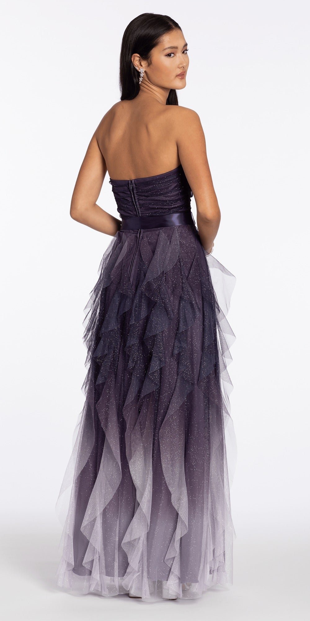 Strapless Satin Floral Corset Tiered Mermaid Dress