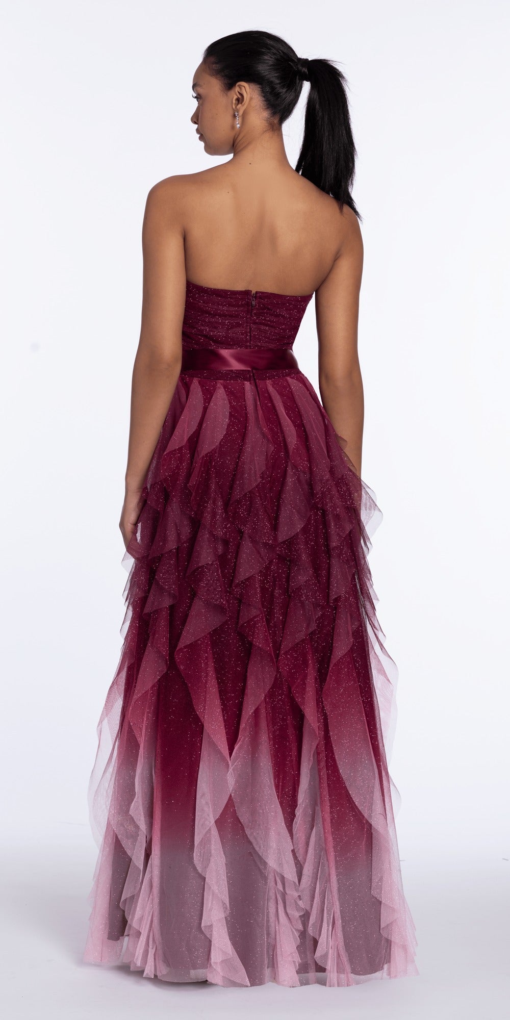 Pleated Peek-a-Boo-Sweetheart Tulle Tiered Ballgown with Heat Set Stones