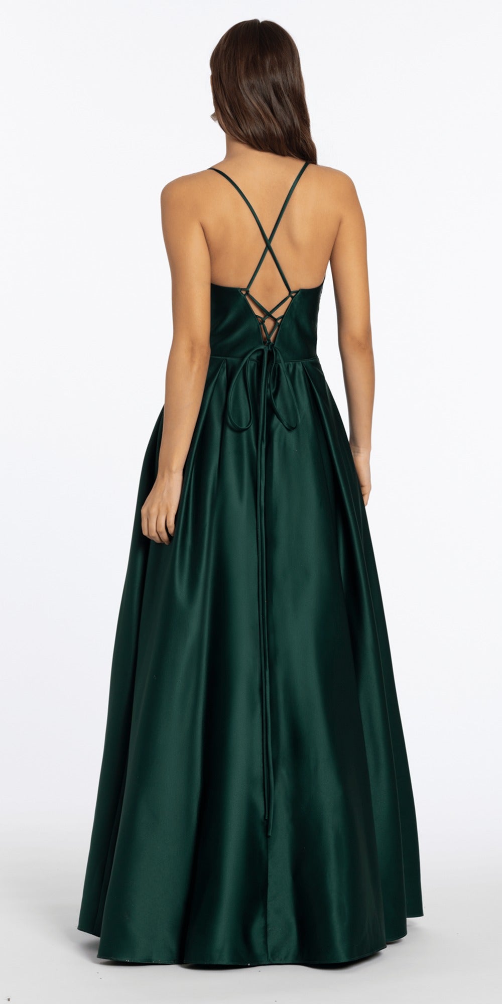 Two Tone Metallic One Shoulder Column Dress with Side Cascade