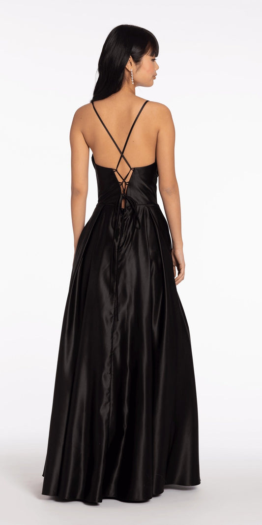 Stretch Jersey Plunge Halter Column Dress with Embellished Waist