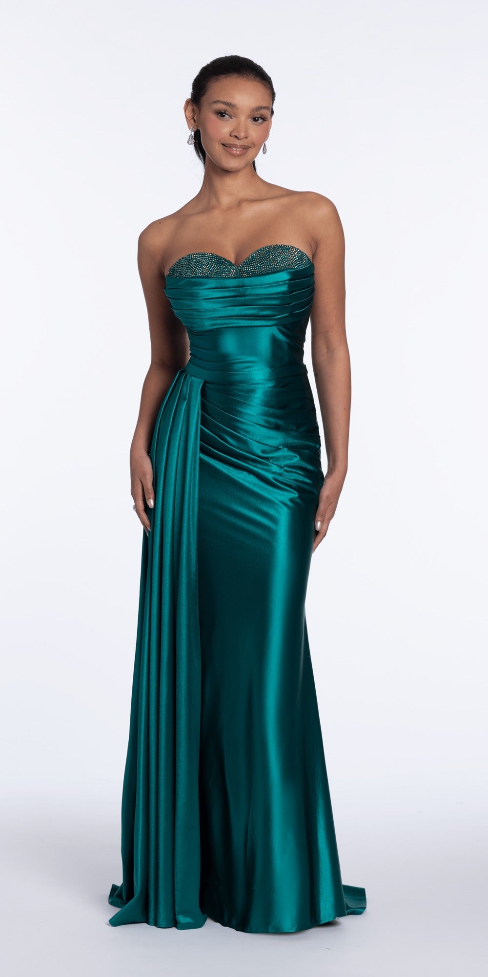 Satin Ombre Drape Neck Halter Column Dress