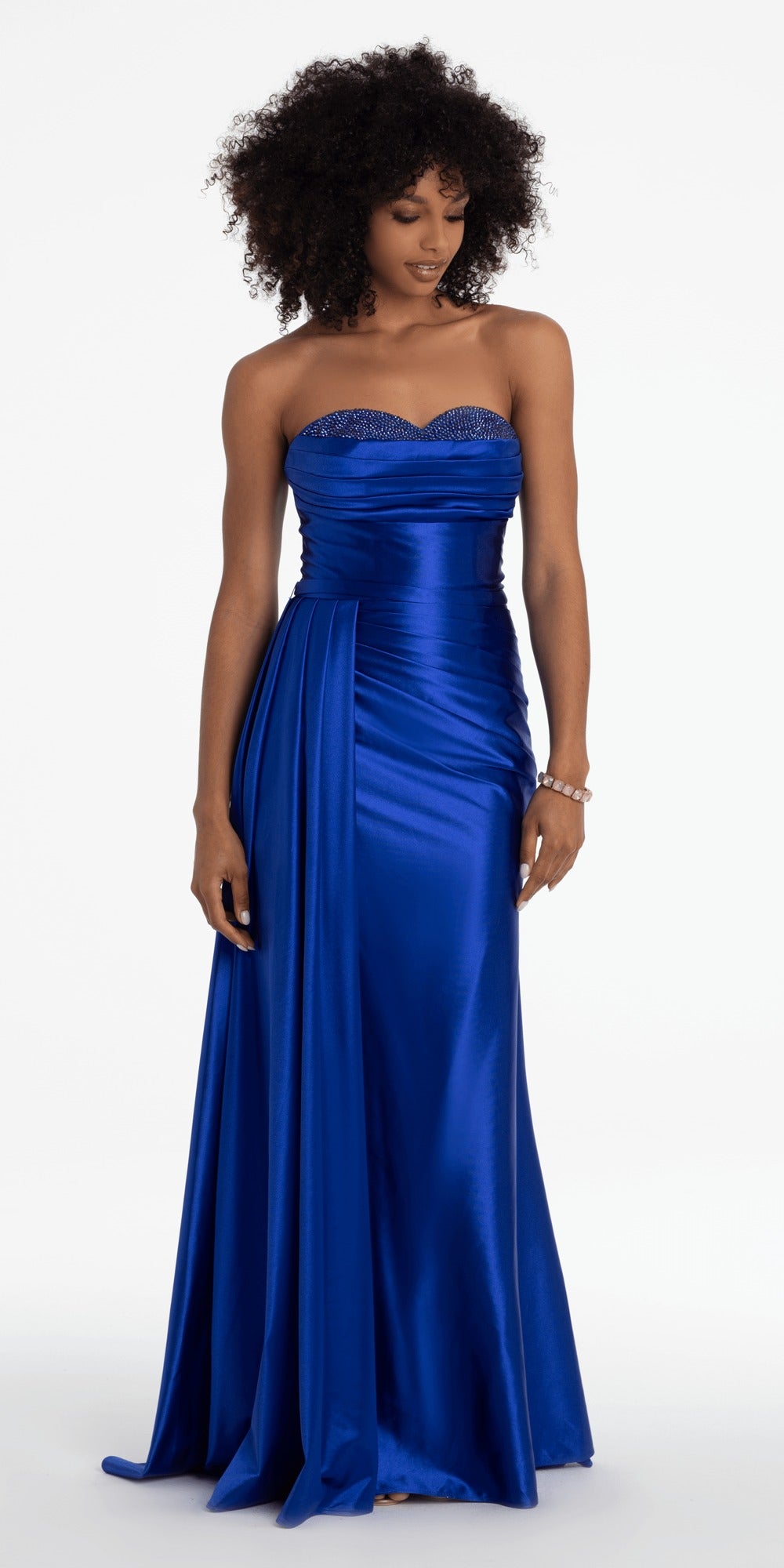 Strapless Pleated Cut Out Double Bow Trumpet Dress