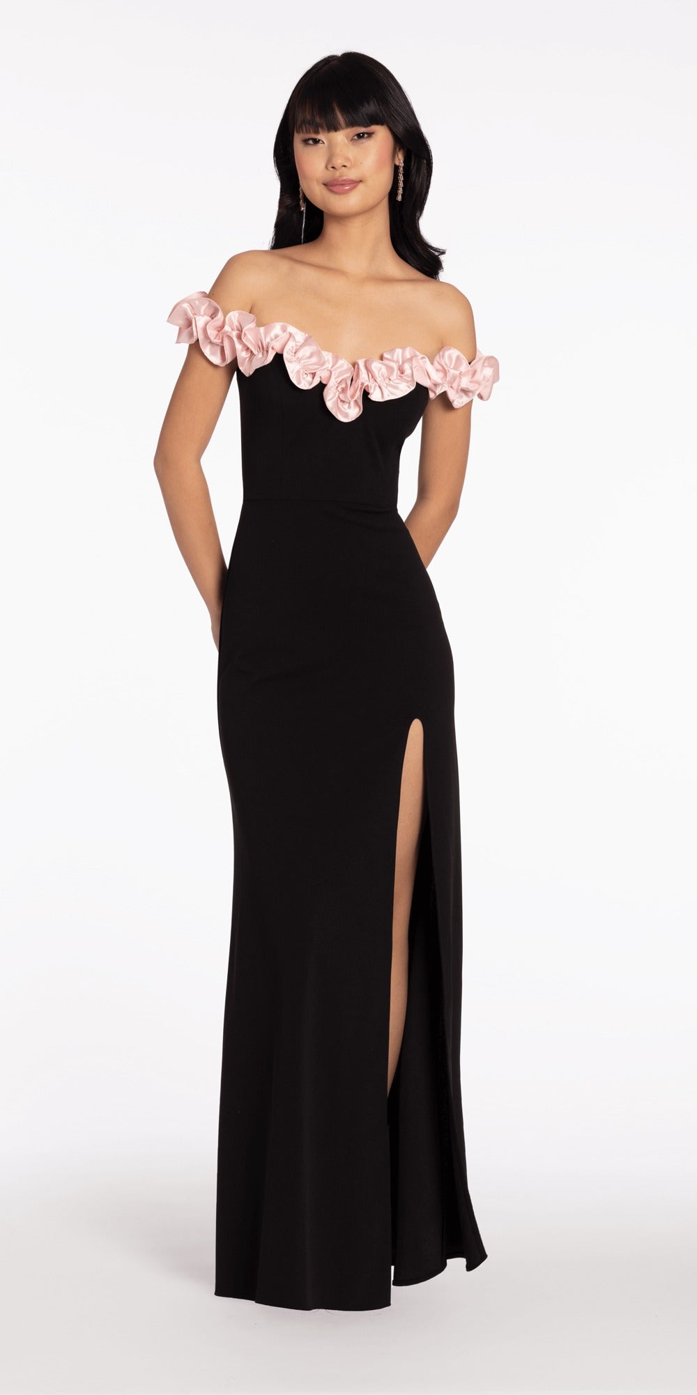 Strapless Pleated Mesh Stone Corset Column Dress with Scarf