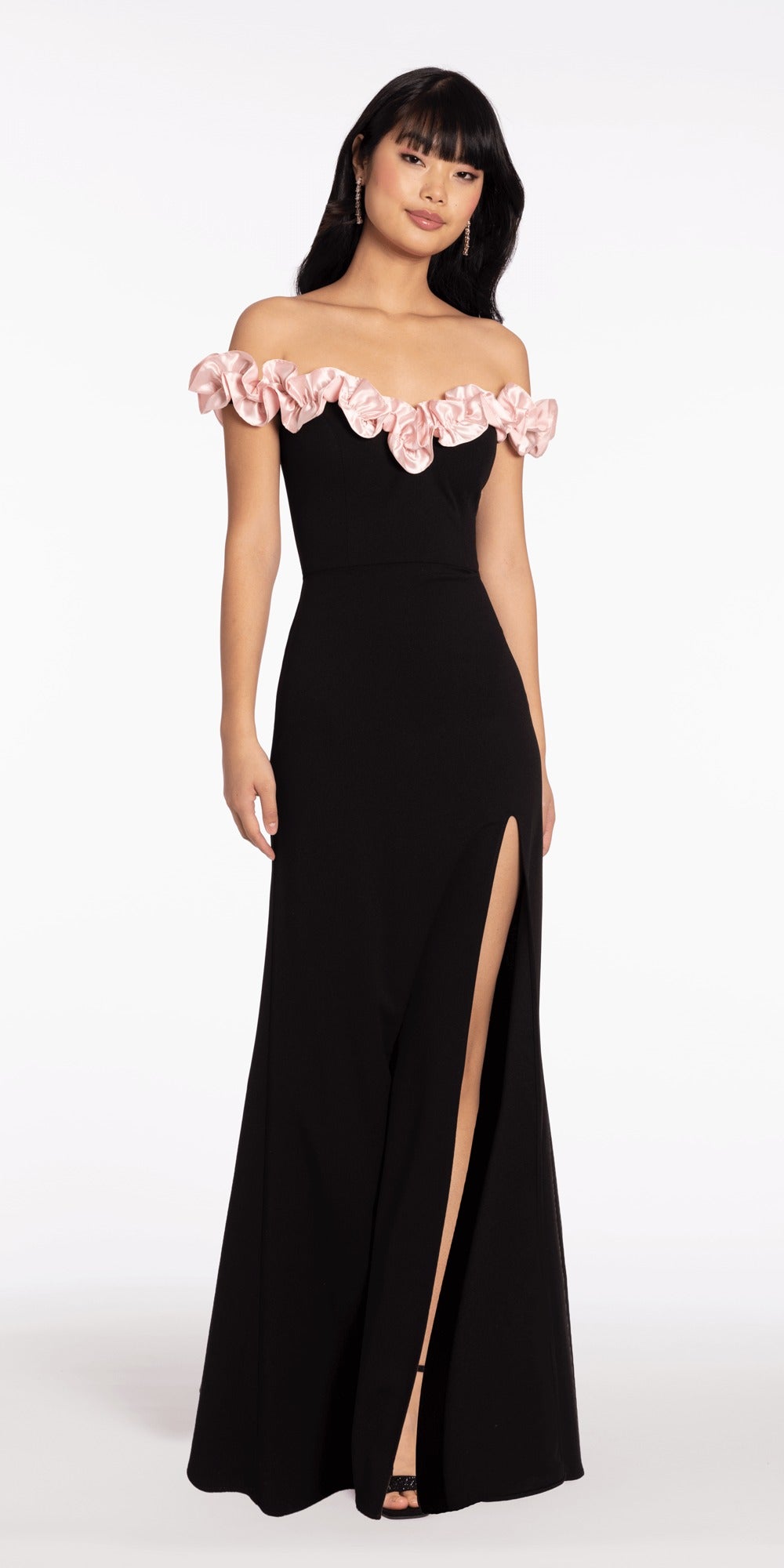 Strapless Pleated Mesh Stone Corset Column Dress with Scarf