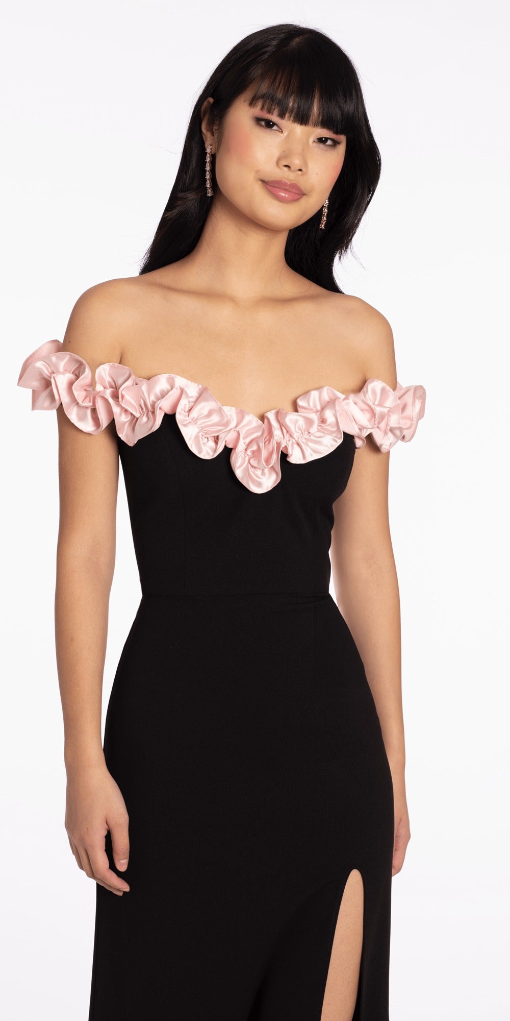 Strapless Pleated Mesh Stone Corset Column Dress with Scarf