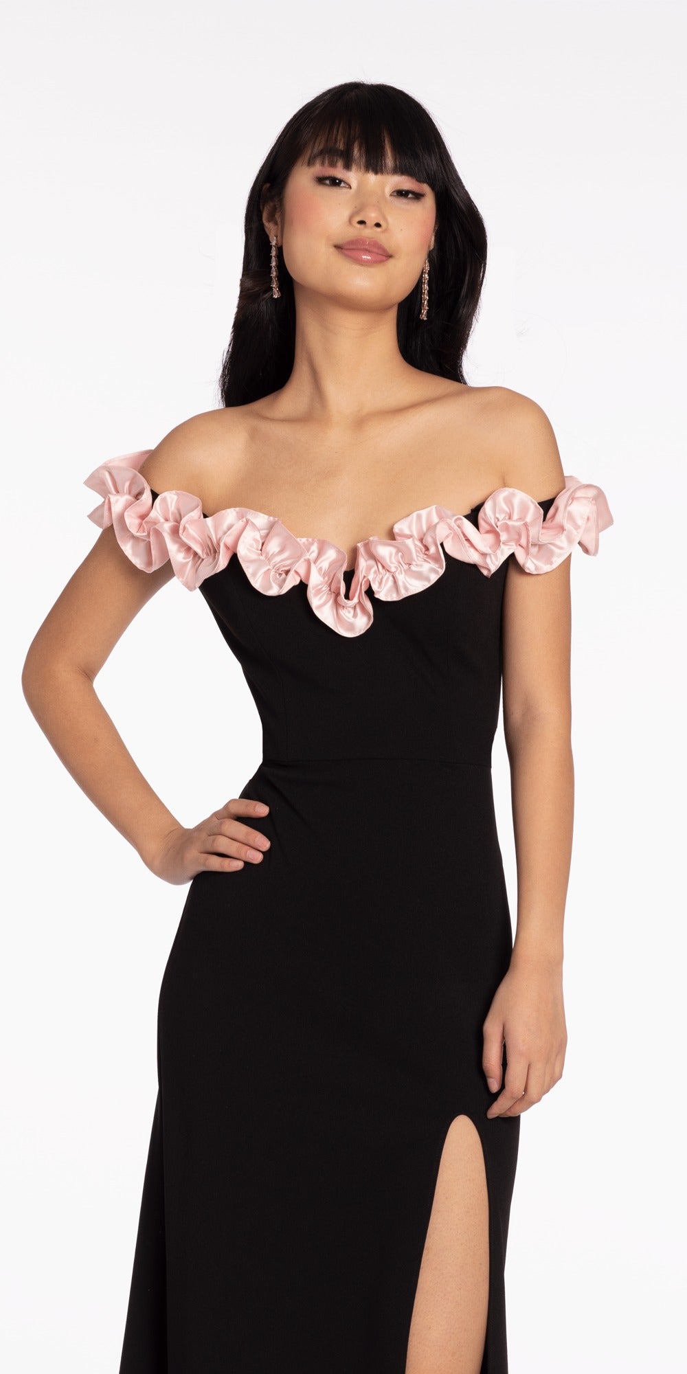 Strapless Pleated Mesh Stone Corset Column Dress with Scarf