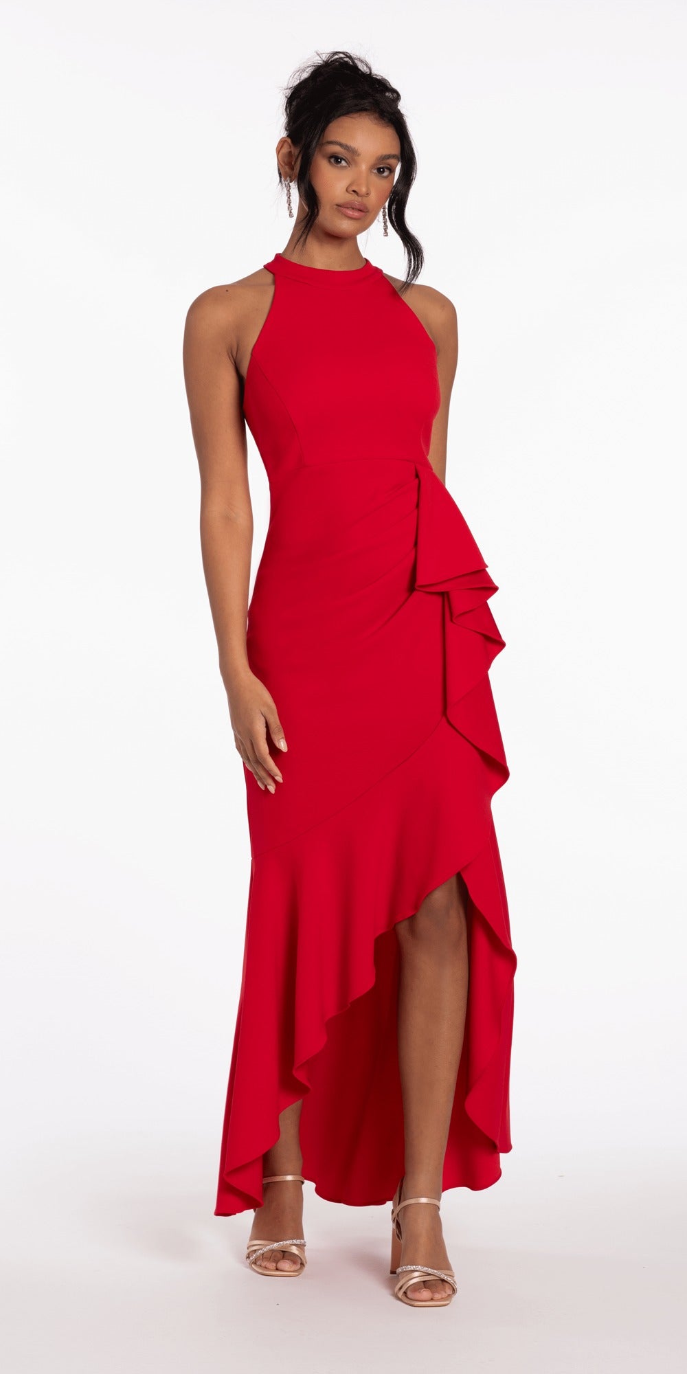 Pointed Strapless Sequin Lace Up Back Column Dress