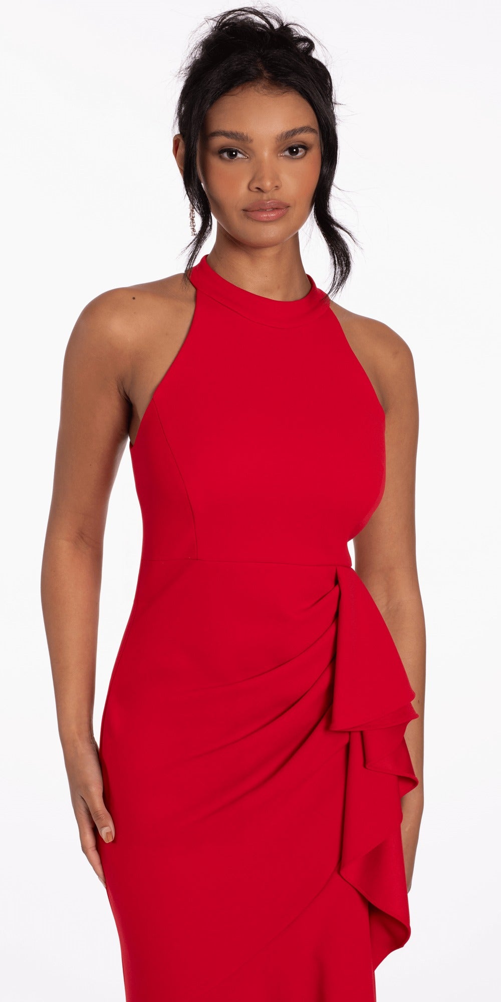 Pointed Strapless Sequin Lace Up Back Column Dress