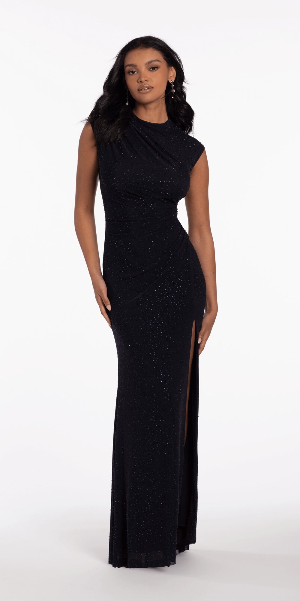 Stretch Crepe One Shoulder Dress with Mikado Cascades