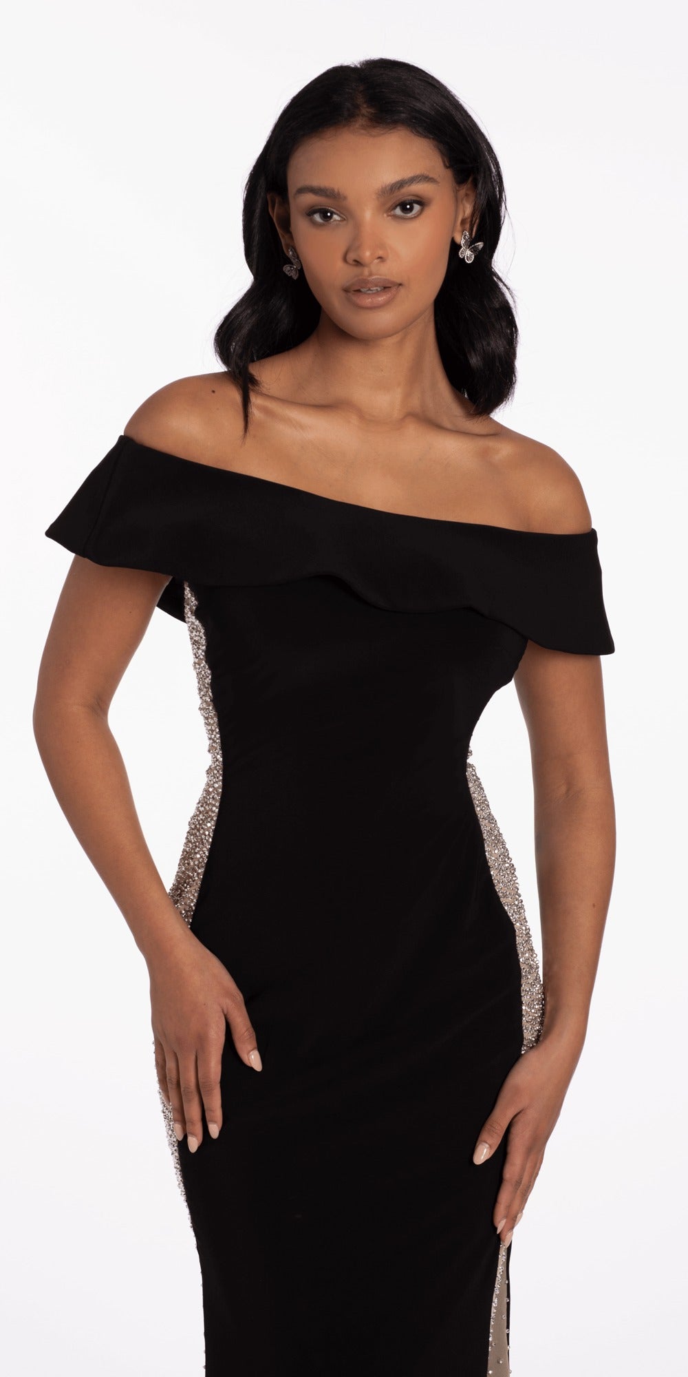 Embellished Floral Lace Plunging Corset Mermaid Dress