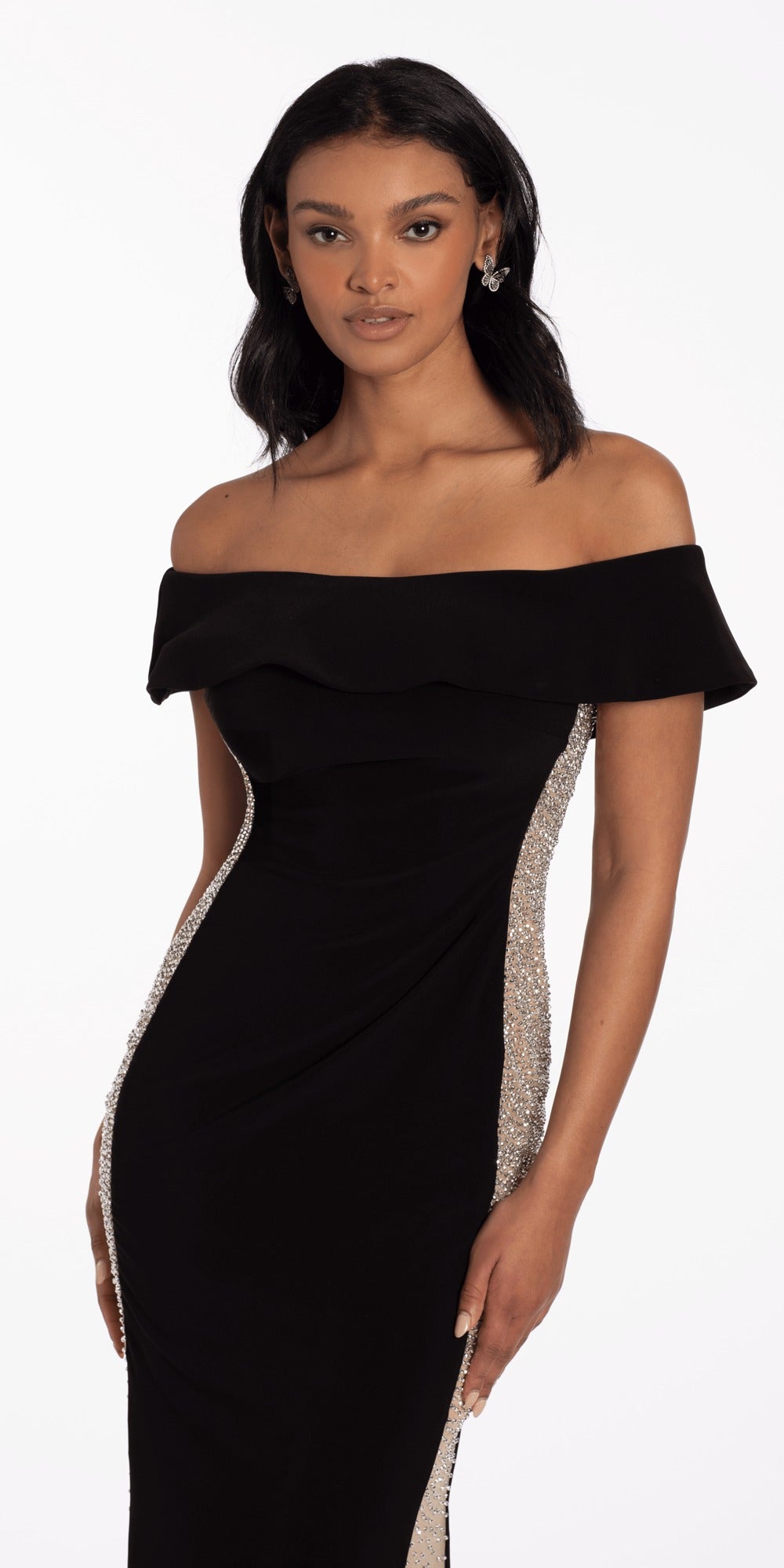 Strappy Back Swirl Sequin Illusion Column Dress