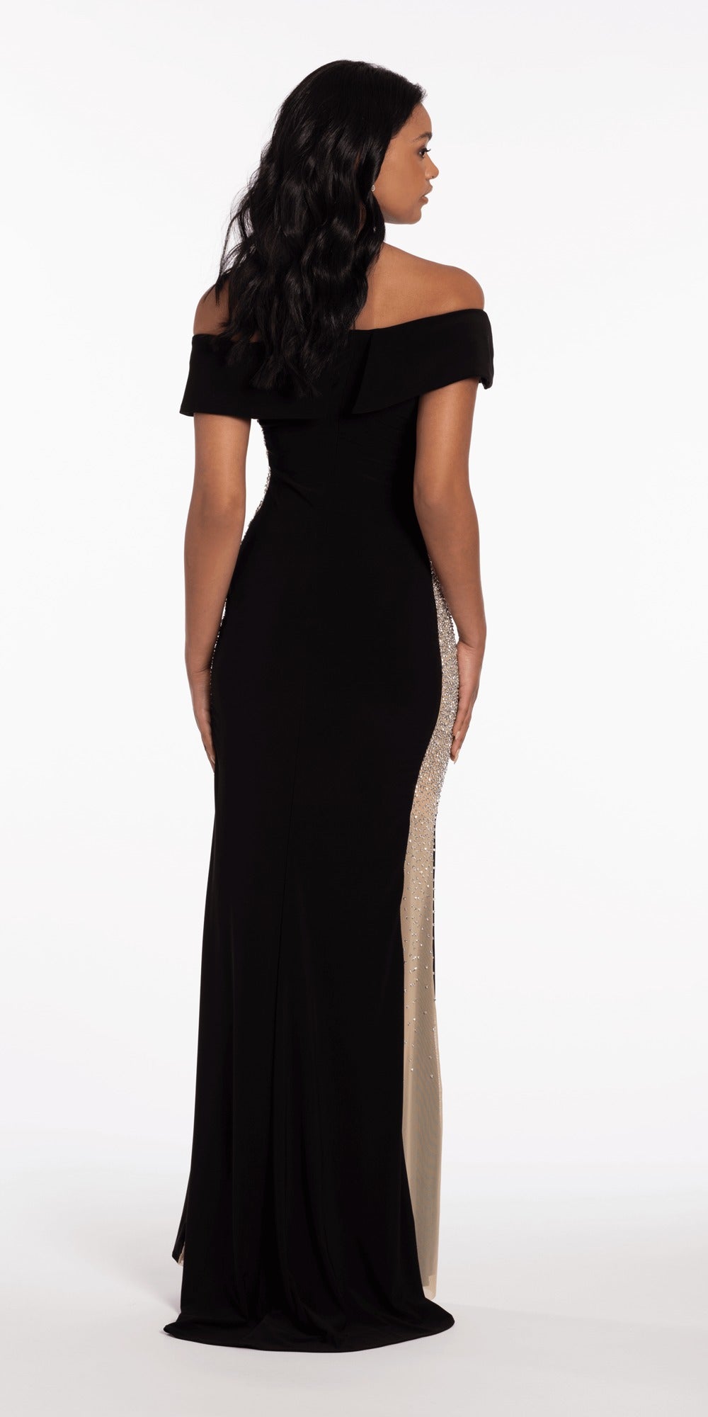 Strappy Back Swirl Sequin Illusion Column Dress