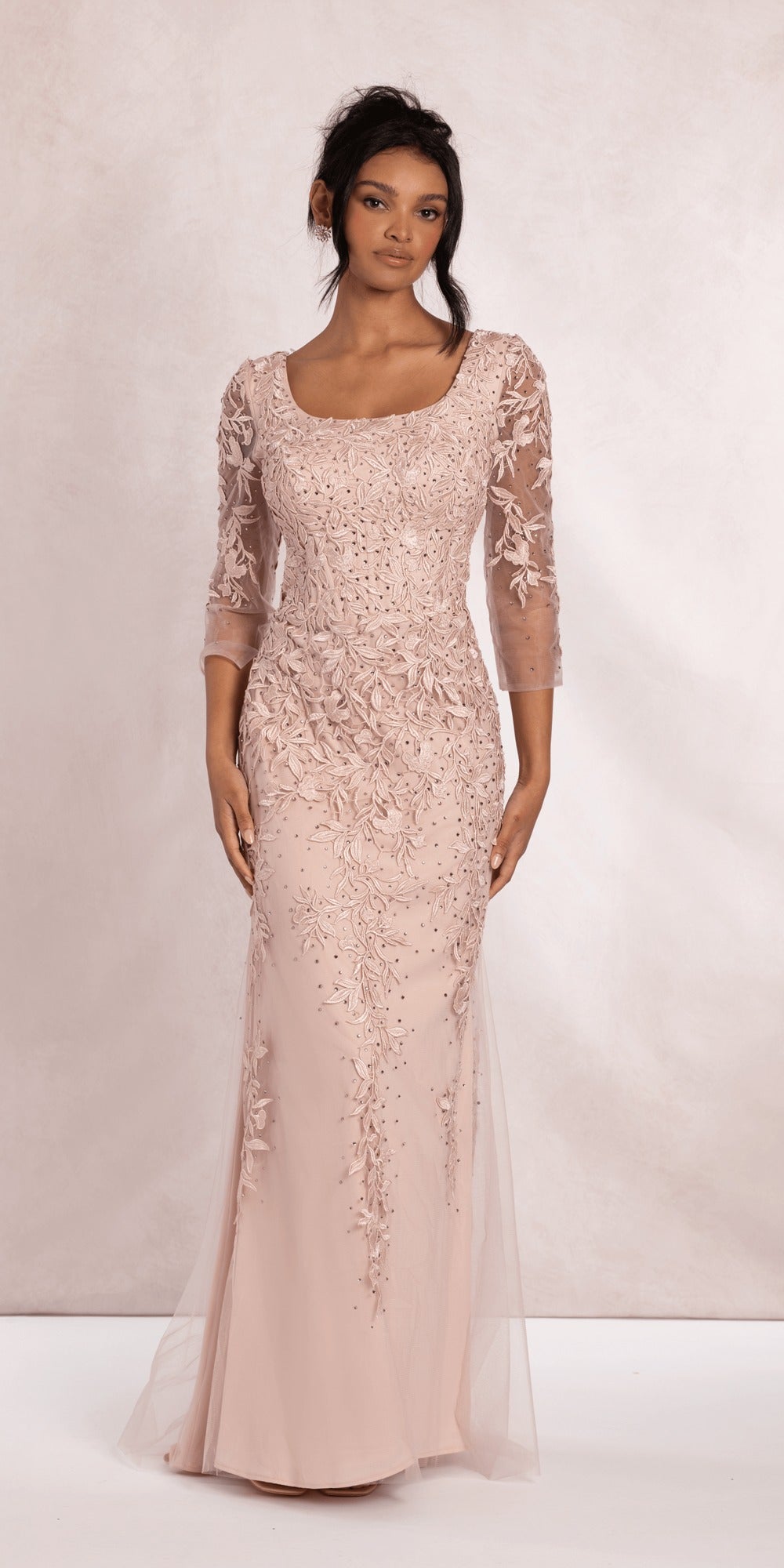 Strappy Back Swirl Sequin Illusion Column Dress