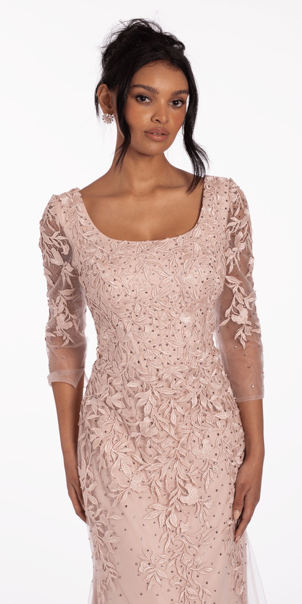 Strappy Back Swirl Sequin Illusion Column Dress