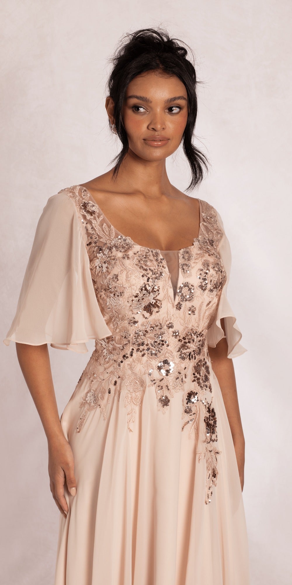 Drape Neck Tie Back Jacquard Column Dress