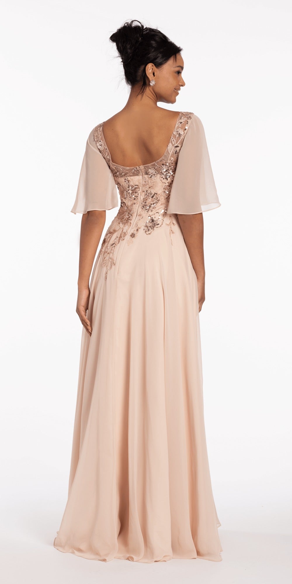 Drape Neck Tie Back Jacquard Column Dress