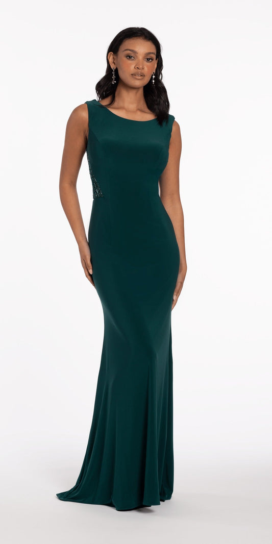 Scoop Neck Glitter Illusion Corset A Line Dress with Pockets