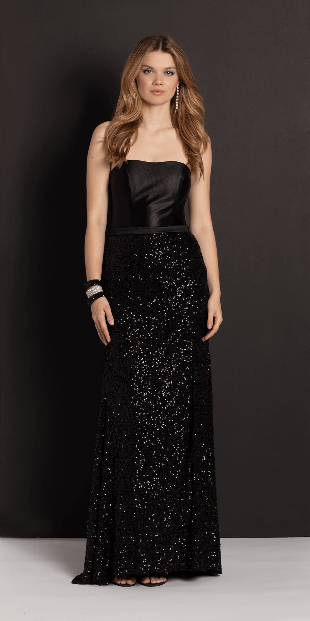 Beaded Plunge Corset Glitter Tulle Ballgown with Bow Back
