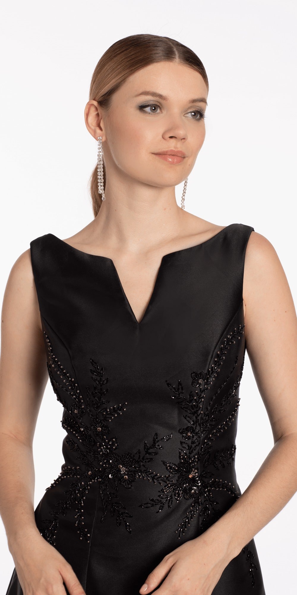 Strappy Back Satin Column Corset Dress with Side Slit
