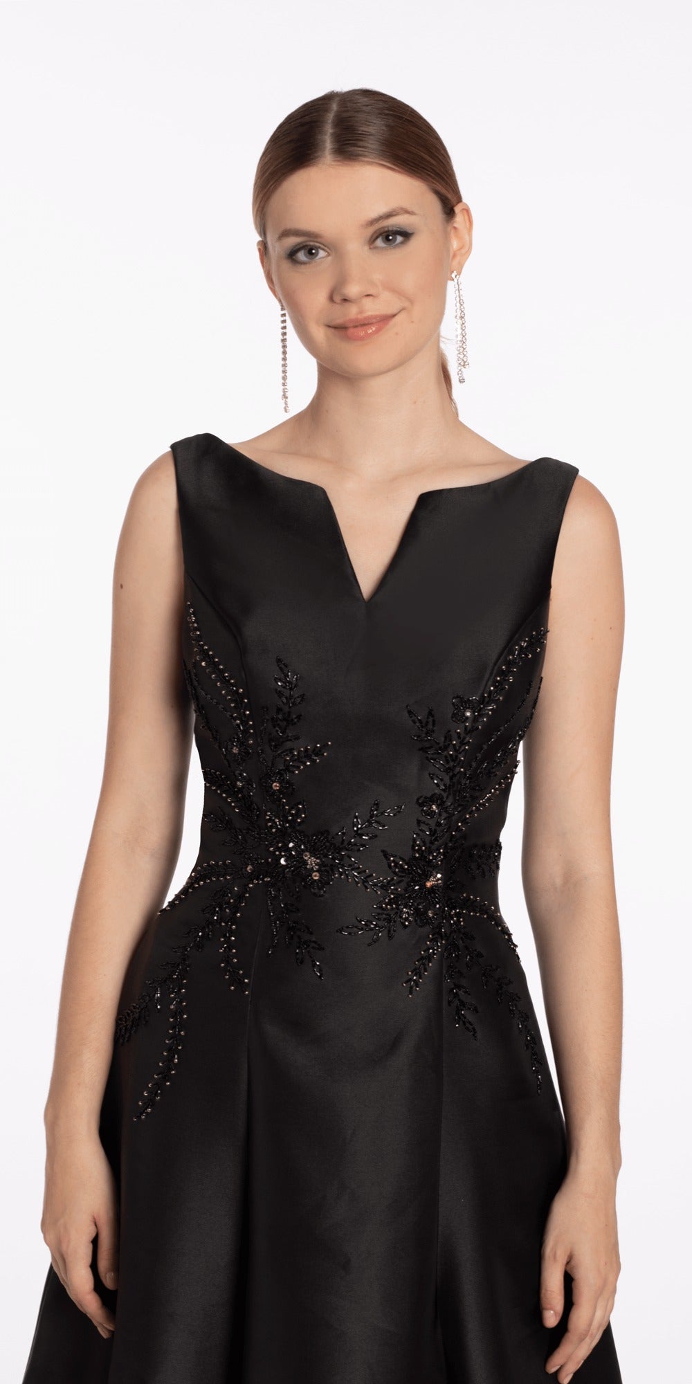 Strappy Back Satin Column Corset Dress with Side Slit