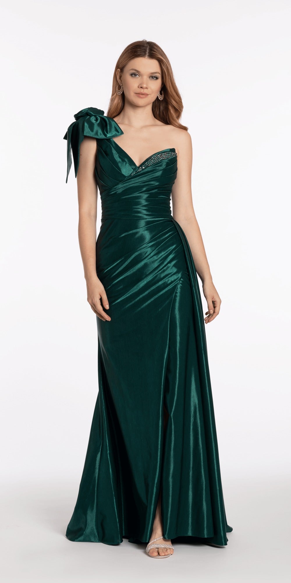 Strappy Back Satin Column Corset Dress with Side Slit