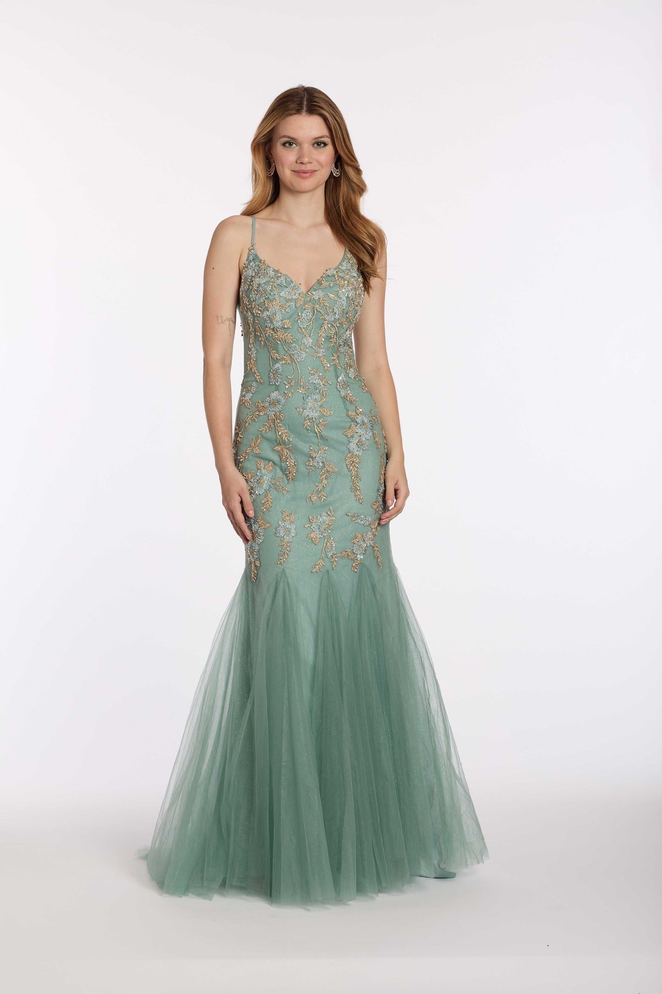 Glitter Mesh Notch Sweetheart Corset Trumpet Dress