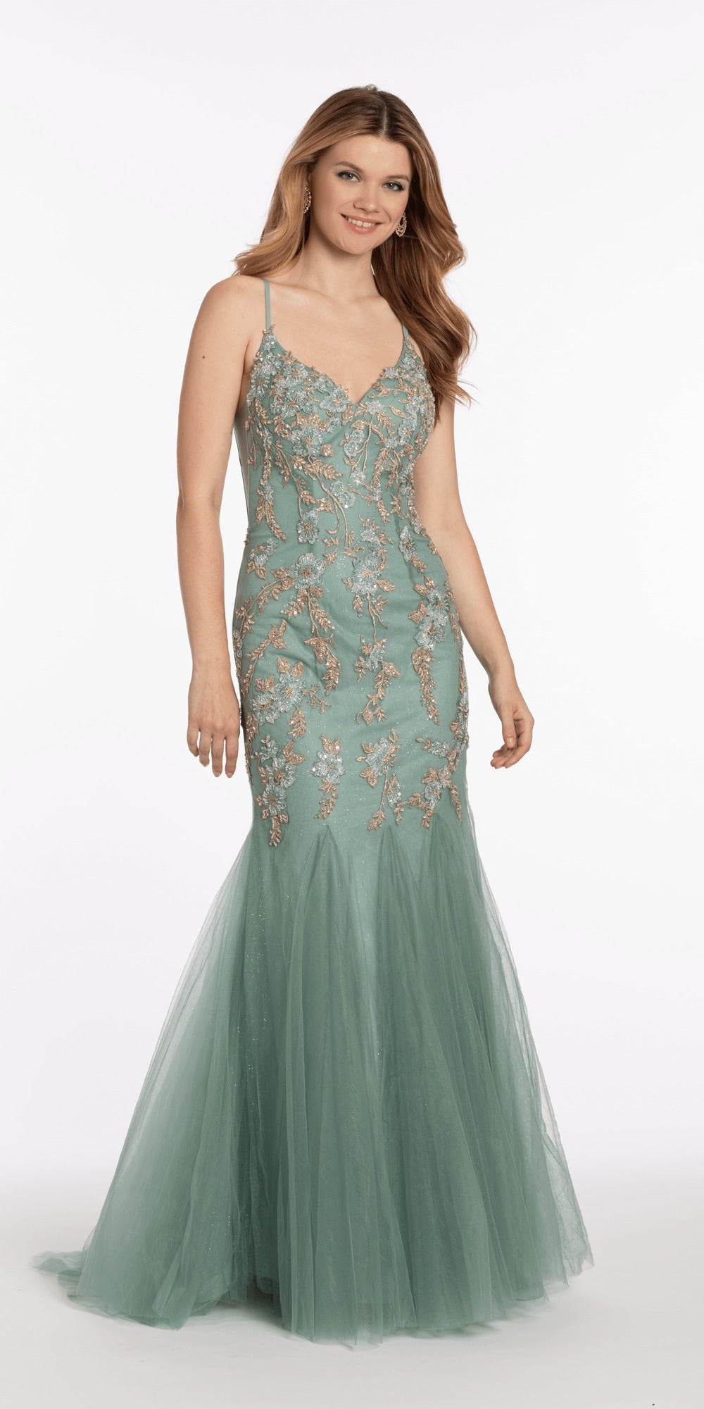 Glitter Mesh Notch Sweetheart Corset Trumpet Dress