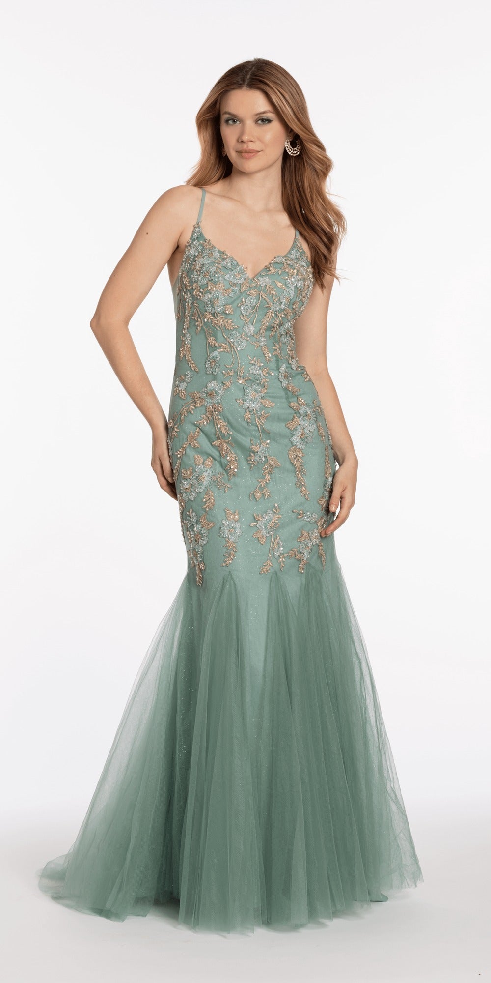 Glitter Mesh Notch Sweetheart Corset Trumpet Dress
